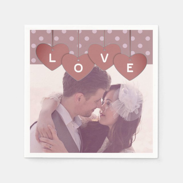 Custom Love Hearts Banner Overlaid Custom Photo Pappersservett (Framsidan)