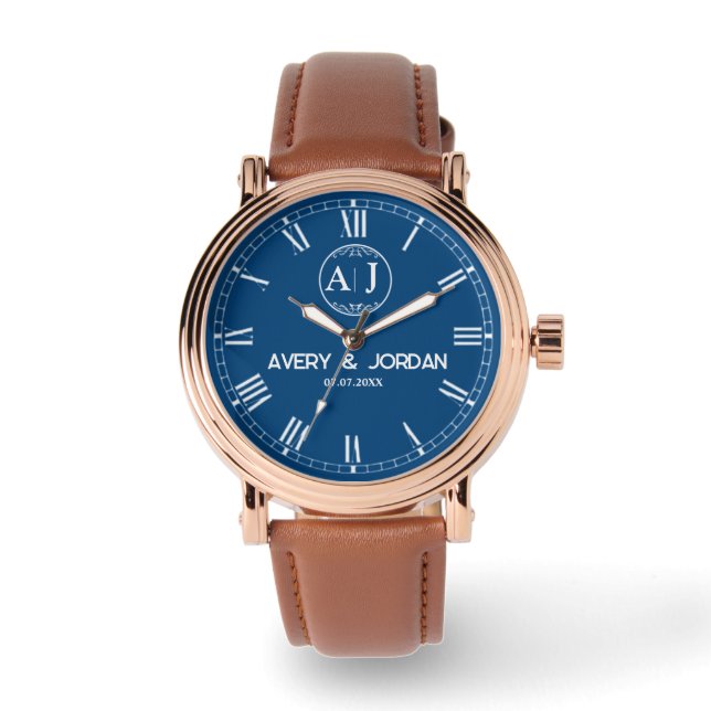 Custom lovers name monogram Personalized blue Armbandsur (Framsida)