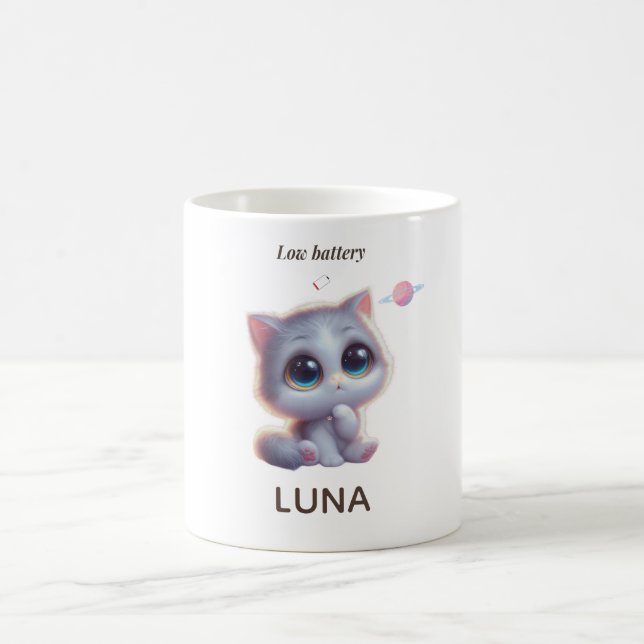 Custom Low Battery Cat Mug Kaffemugg (Center)