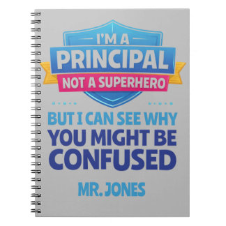 Custom Male Principal funny Superhero  Anteckningsbok