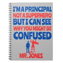 Custom Male Principal funny Superhero red blue Anteckningsbok