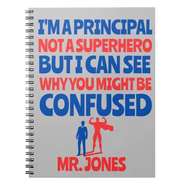 Custom Male Principal funny Superhero red blue Anteckningsbok (Framsidan)
