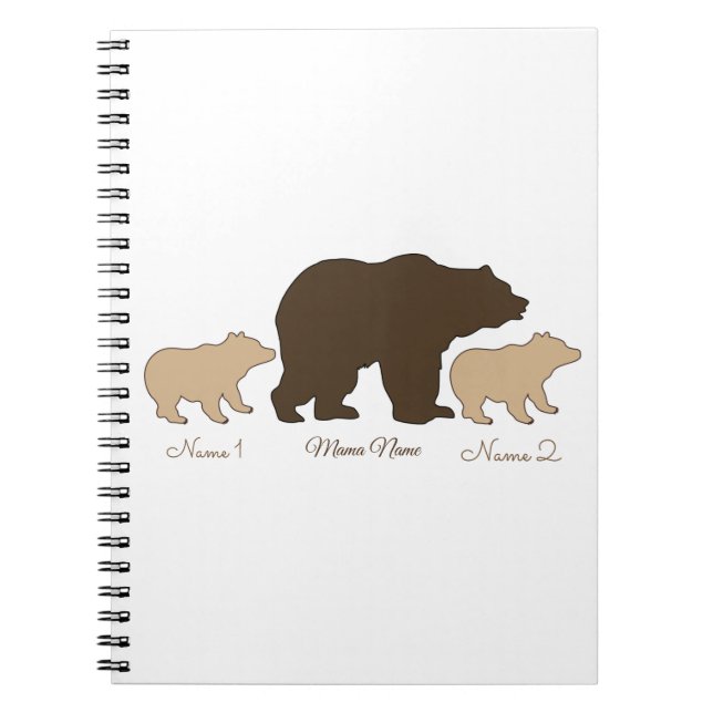 Custom Mama Bear With 2 Kid Names Mothers Day Gift Anteckningsbok (Framsidan)
