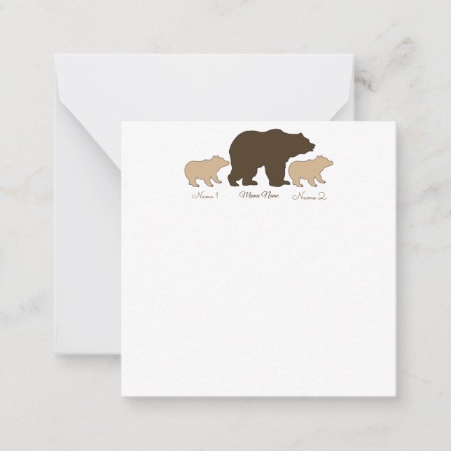 Custom Mama Bear With 2 Kid Names Mothers Day Gift Anteckningskort (Framsida)