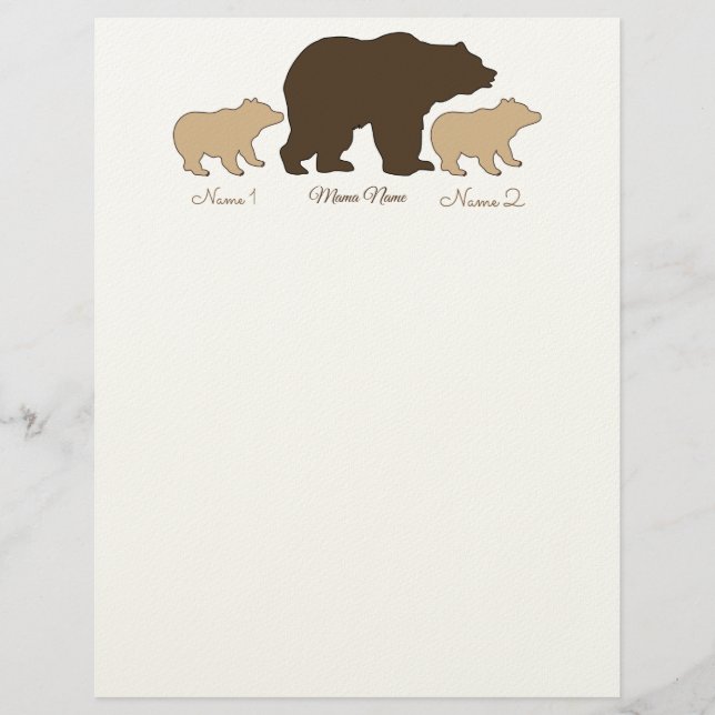 Custom Mama Bear With 2 Kid Names Mothers Day Gift Brevhuvud (Framsida)