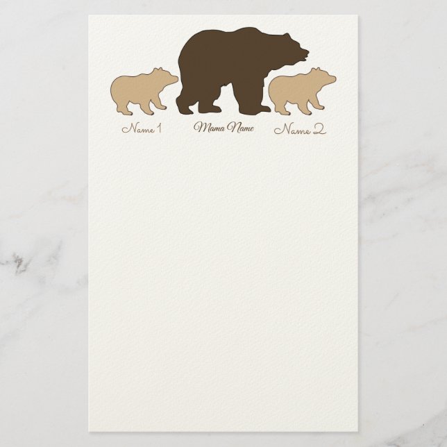 Custom Mama Bear With 2 Kid Names Mothers Day Gift Brevpapper (Framsida)
