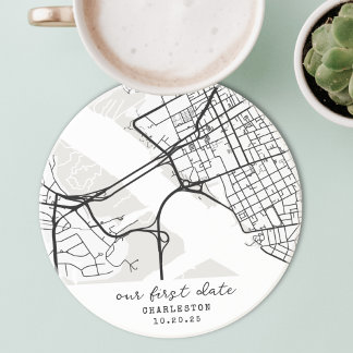 Custom Map "Where We Met" First Date Personalized Underlägg