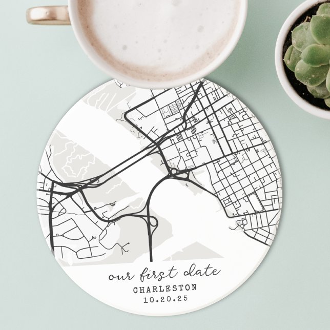 Custom Map "Where We Met" First Date Personalized Underlägg (Custom Map "Where We Met" First Date Personalized Coaster Our First Date 1st Anniversary Gift)