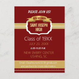 Custom Maroon 50th Class Reunion Invite Vykort