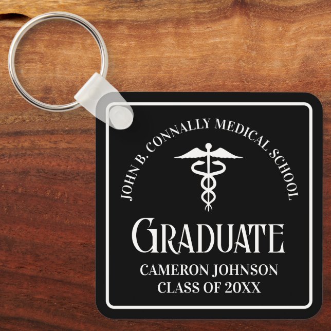 Custom Medical School Black Graduation Keepsake Nyckelring (Framsida)