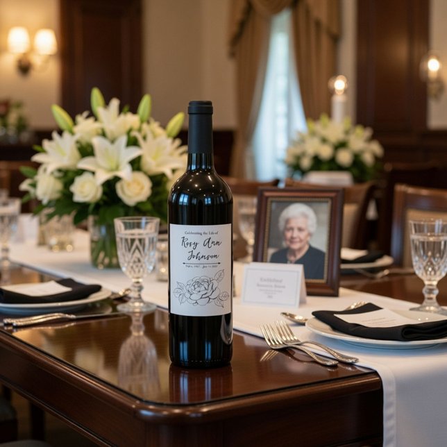 Custom Memorial Wine Label with a Rose Vinflaska Etikett (Skapare uppladdad)