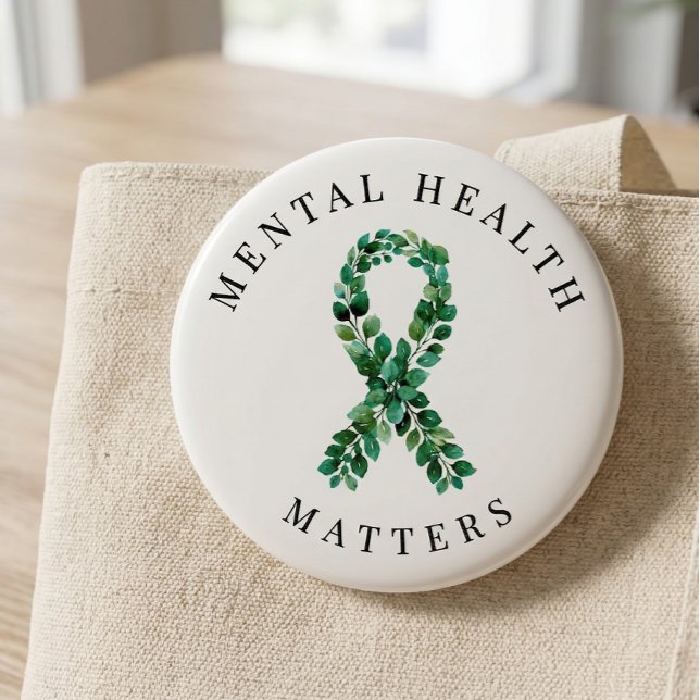 Custom Mental Health Matters Botanical Ribbon Knapp (custom_mental_health_matters_botanical_ribbon)