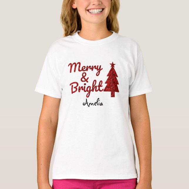Custom Merry and Bright Christmas T Shirt (Framsida)