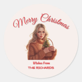 Custom Merry Christmas Girl Sticker • Personalized Runt Klistermärke