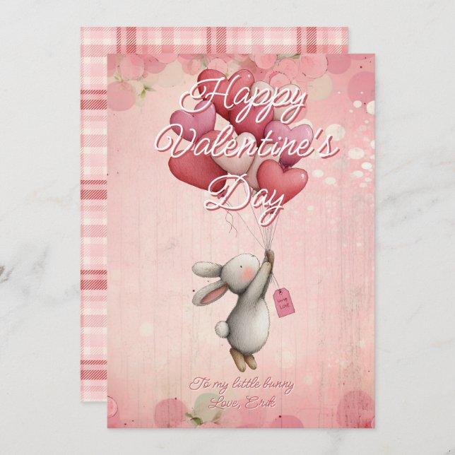 Custom Message bunny Animal Valentines Day Julkort (Fram/baksida)
