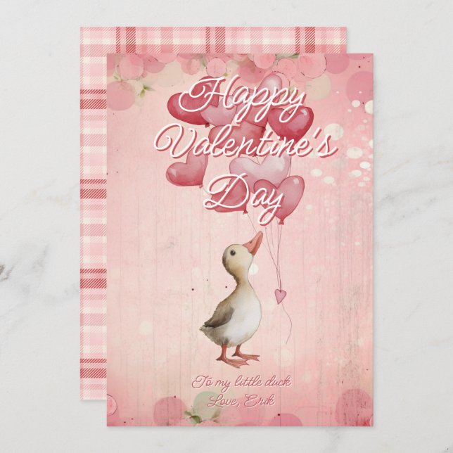 Custom Message Duck Animal Valentines Day Julkort (Fram/baksida)