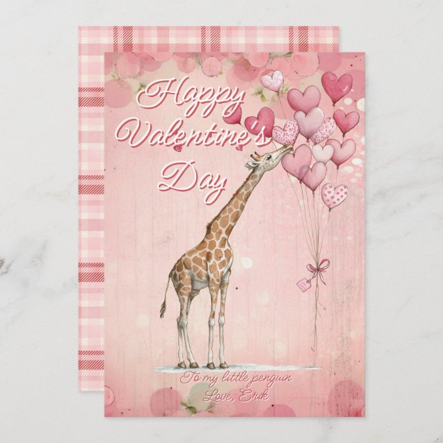 Custom Message Giraffe Animal Valentines Day Julkort (Fram/baksida)