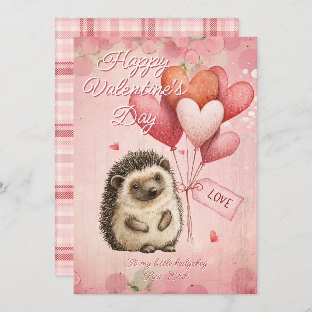Custom Message Hedgehog Animal Valentines Day Julkort (Fram/baksida)