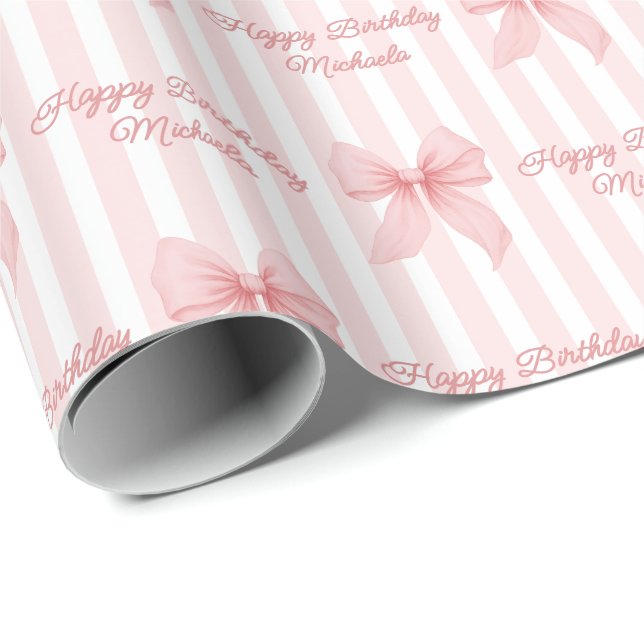 Custom Message Pink Coquette Bows Happy Birthday Presentpapper (Rullad Hörn)