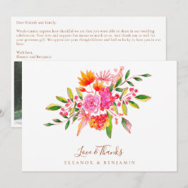 Custom Message Pink Floral Photo Wedding Tack Kort