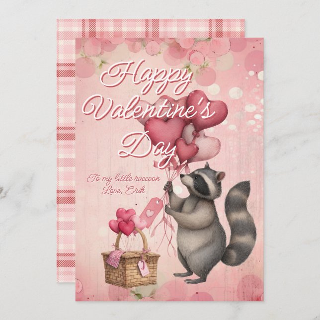 Custom Message Raccoon Animal Valentines Day Julkort (Fram/baksida)