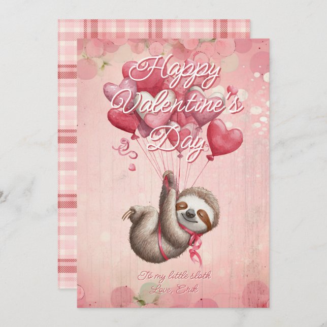 Custom Message Sloth Animal Valentines Day Julkort (Fram/baksida)