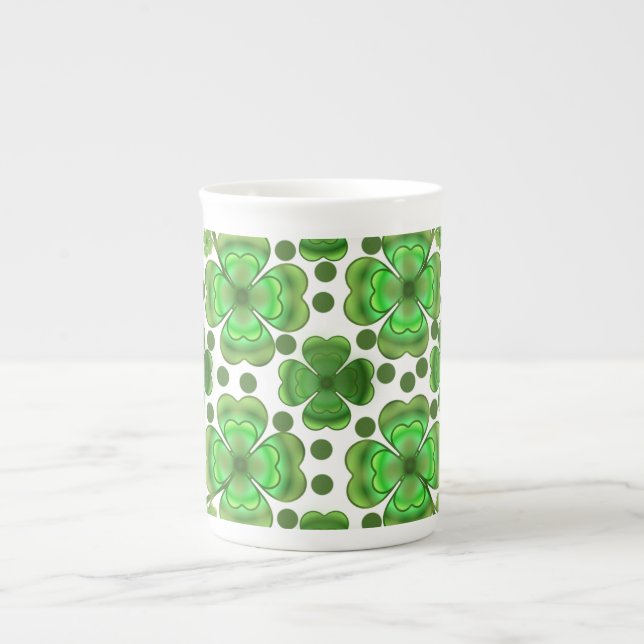 Custom Metallic Green Clover & Swirl Pattern  Benporslin Mugg (Framsidan)