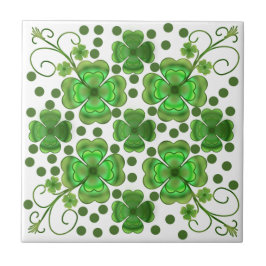 Custom Metallic Green Clover & Swirl Pattern  Kakelplatta