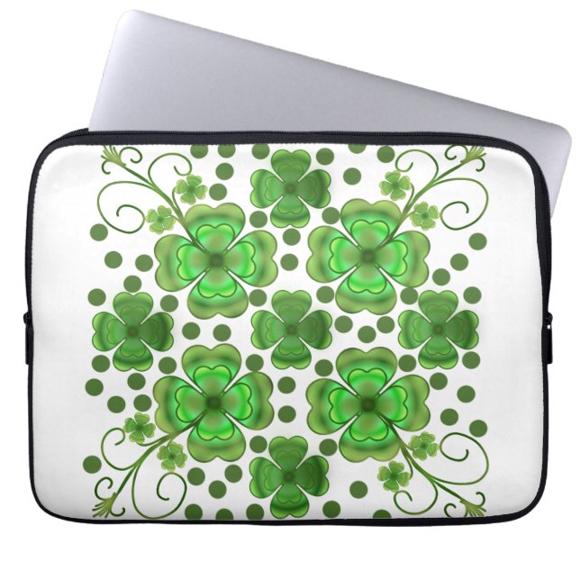Custom Metallic Green Clover & Swirl Pattern  Laptop Fodral (Framsidan)