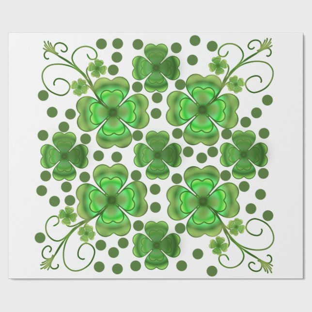 Custom Metallic Green Clover & Swirl Pattern  Presentpapper (Platt)