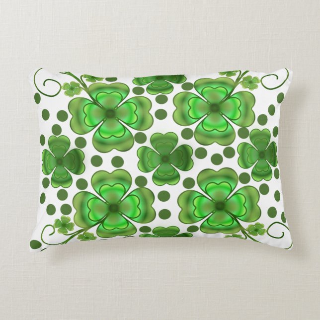 Custom Metallic Green Clover & Swirl Pattern  Prydnadskudde (Framsidan)