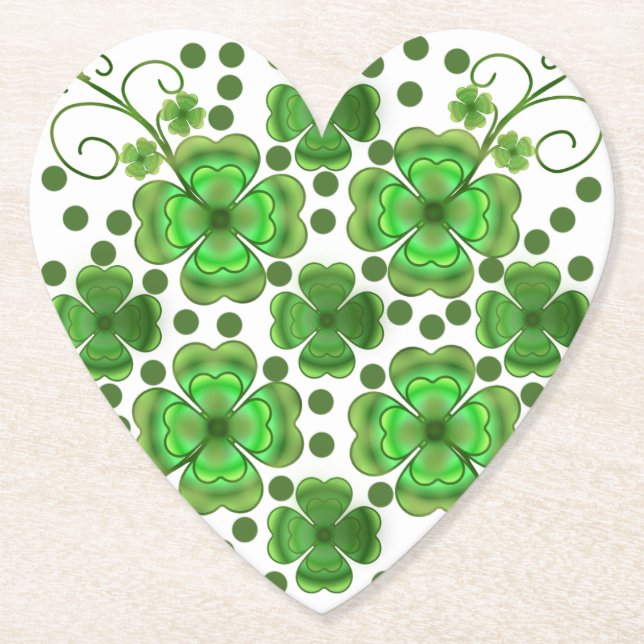 Custom Metallic Green Clover & Swirl Pattern  Underlägg Papper (Framsida)