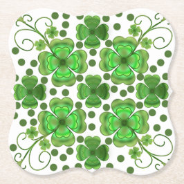 Custom Metallic Green Clover & Swirl Pattern  Underlägg Papper