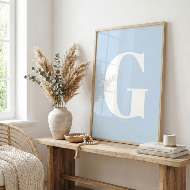 Custom Mid Century Retro Letter Initial Icy Blue Poster (Skapare uppladdad)