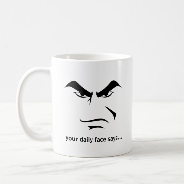Custom Minimalist Expression Design Scowl Man Face Kaffemugg (Vänster)