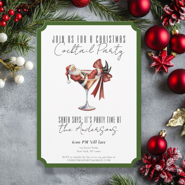 Custom Minimalist Santa Cocktail Christmas Party Inbjudningar (Custom Minimalist Santa Cocktail Christmas Party Invitation)