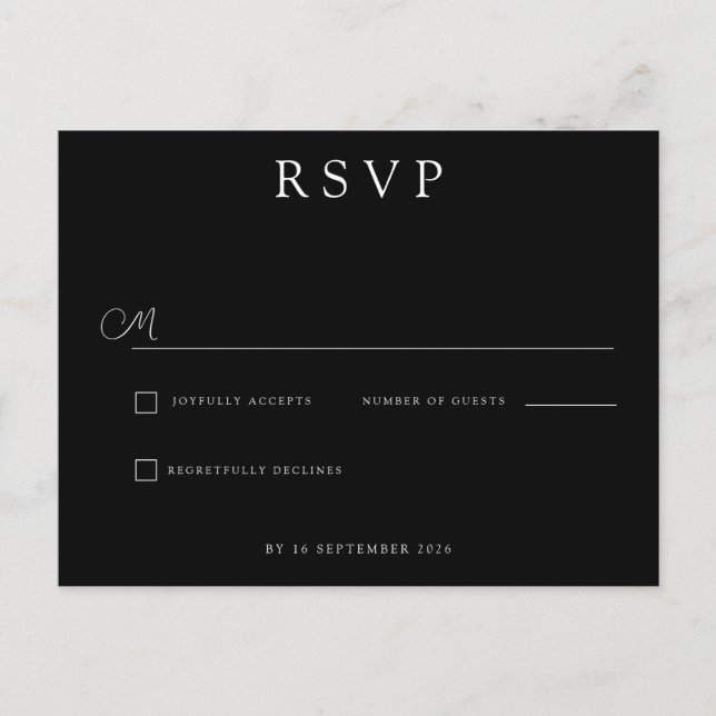 Custom Minimalist Wedding RSVP Meddelande Vykort (Framsida)