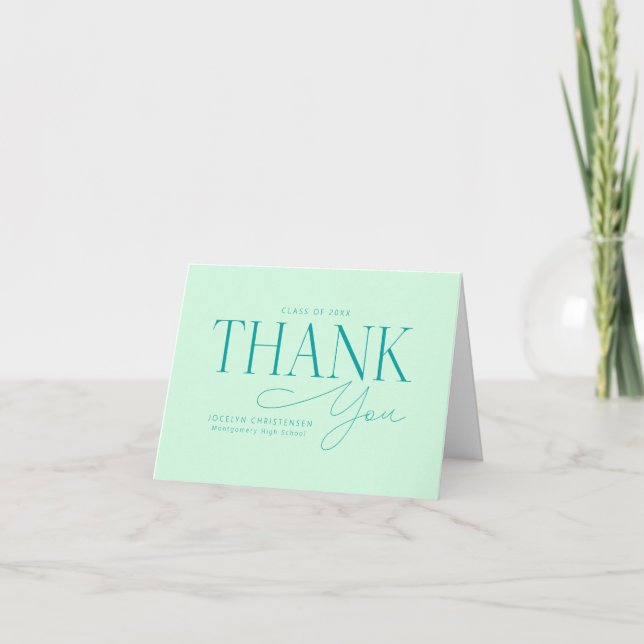 Custom Mint Green Photo Graduation Thank You Cards Tack Kort (Framsida)