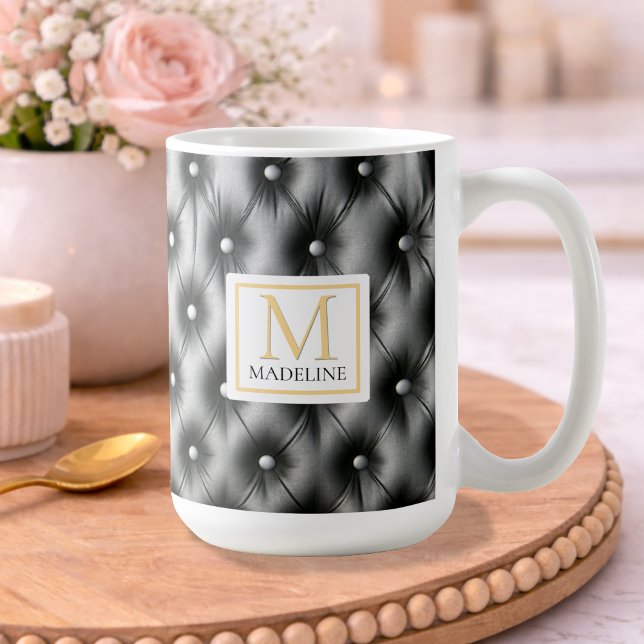 Custom Modern Black Leather Name Initial Mugg (Skapare uppladdad)