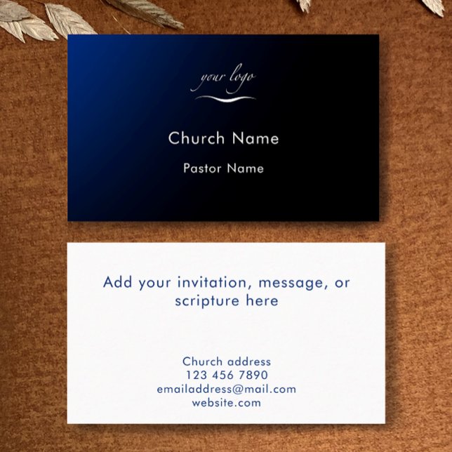 Custom Modern Blue Gradient Church Pastor Minister Visitkort (Add your custom text to these blue gradient modern Church pastor or minister business card template.)