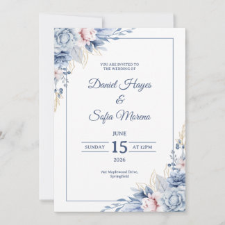 Custom Modern Blue Wedding Invitation Inbjudningar