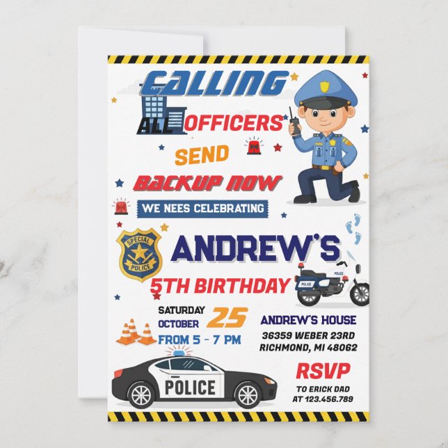 Custom Modern Cop Police Officer Birthday party Inbjudningar (Framsida)
