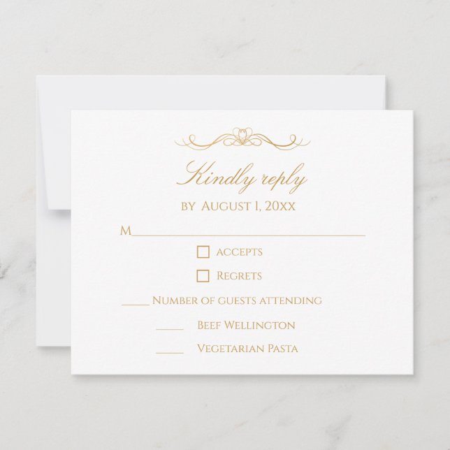 Custom Modern Elegant Script Gold & White Wedding OSA Kort (Framsida)