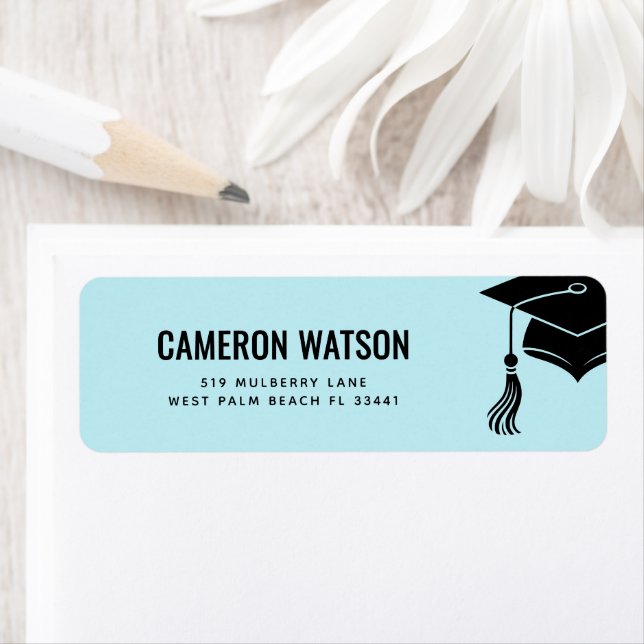 Custom Modern Grad Hat and Tassel Graduation Returadress Etikett (Insitu)