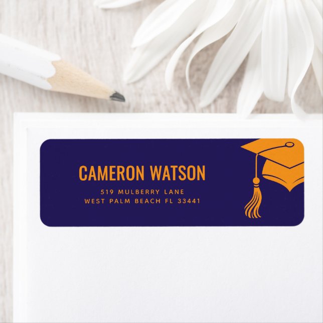 Custom Modern Grad Hat and Tassel Graduation Returadress Etikett (Insitu)