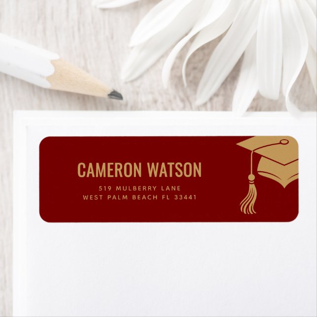 Custom Modern Grad Hat and Tassel Graduation Returadress Etikett (Insitu)