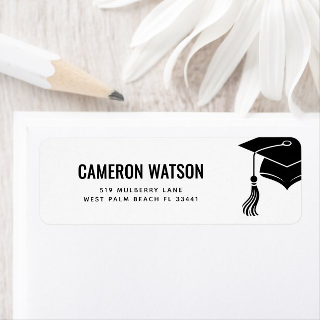 Custom Modern Grad Hat and Tassel Graduation Returadress Etikett (Insitu)