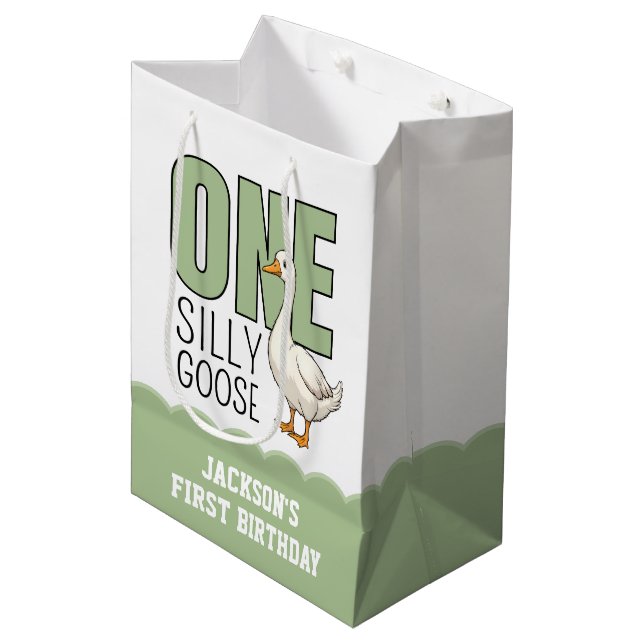 Custom Modern Green One Silly Goose First Birthday (Framsidan Vinklad)