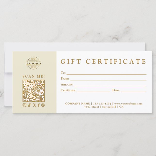 Custom Modern Minimalist Business Gift Certificate (Framsida)