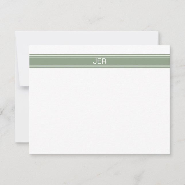 Custom Modern Minimalist Sage Green Monogram Anteckningskort (Framsida)